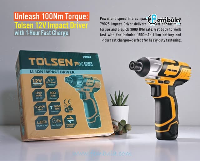 Tolsen FX Force Xpress 12V Li-ion Cordless Impact Driver | 100Nm Torque | Model 79025