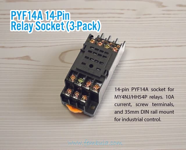 PYF14A 14-Pin DIN Rail Relay Socket Base (Set of 3) | 10A | For MY4NJ, HH54P Relays