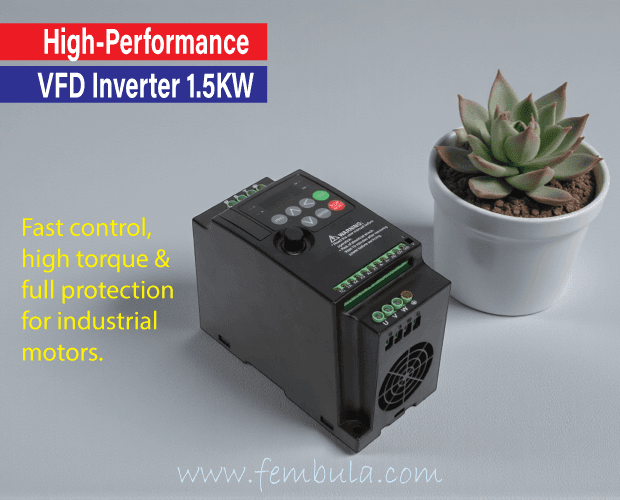 Deluxe Variable Frequency Drive (VFD) Inverter 1.5KW – High Torque, Low Noise, 220V Input, 3-Phase 440V Output