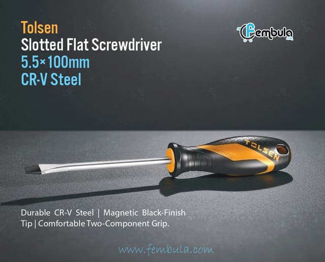 Tolsen Slotted Flat Screwdriver | 5.5x100mm | Cr-V Steel | Model 20003